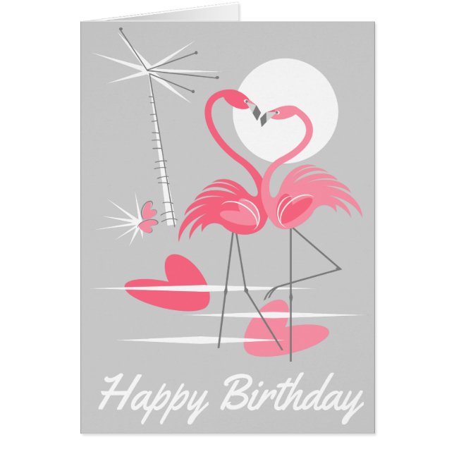 Flamingo Love Happy Birday in text gray (Frente)