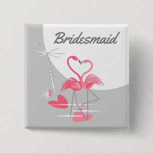 Flamingo Love Large Moon Bridesmaid botón cuadrado