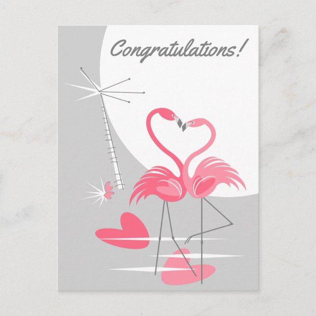 Flamingo Love Large Moon Felicitaciones! postal (Anverso)