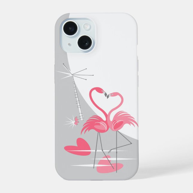 Flamingo Love Large Moon iPhone case vertical (Reverso )