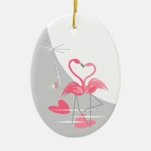 Flamingo Love Large Moon texto ornamento oval