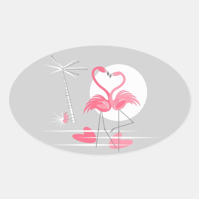 Flamingo Love pegatina oval (Anverso)