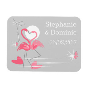 Flamingo Love Side Names Date imán flexible