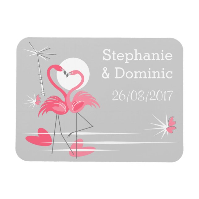Flamingo Love Side Names Date imán flexible (Horizontal)