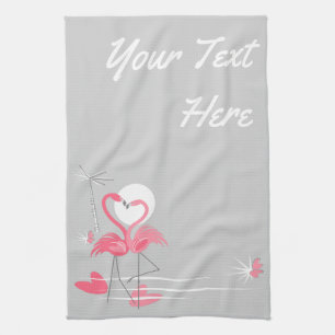 Flamingo Love Side Text toalla de cocina vertical