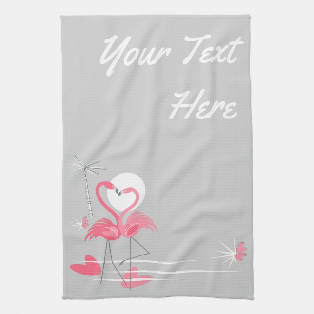 Flamingo Love Side Text toalla de cocina vertical (Vertical)