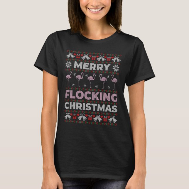 Flamingo Merry Flocking Navidades feos Sweater Xma (Anverso)
