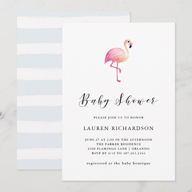 Flamingo moderno| Invitación de Baby Shower (Anverso / Reverso)