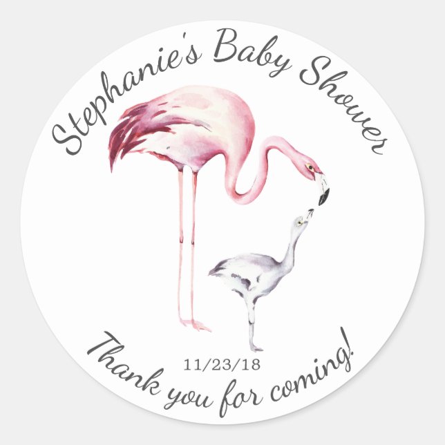 Flamingo Mom Baby Shower Favor Pegatina (Anverso)