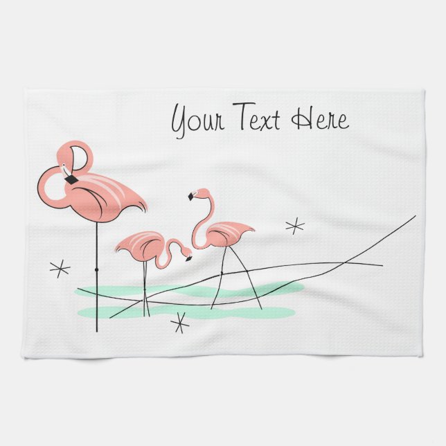 Flamingo Ocean Trio Toalla de cocina de texto (Horizontal)