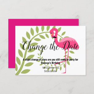 FLAMINGO PINK CAMBIAR LA FECHA Tarjeta RSVP Blanca