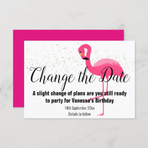 FLAMINGO PINK CAMBIAR LA FECHA Tarjeta RSVP Blanca