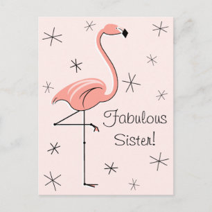 Flamingo Pink Fabulous Sister! postal vertical