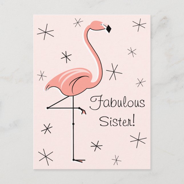 Flamingo Pink Fabulous Sister! postal vertical (Anverso)