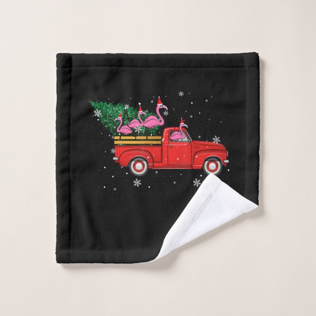 Flamingo Riding Red Truck Xmas Santa Hat Navidades (Toallita)