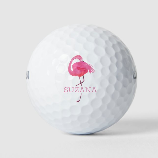 Flamingo rosa 2 bolas de golf monogramo (Anverso)