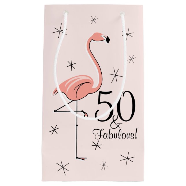 Flamingo Rosa '50 y Fabulous!' bolsa de regalo peq (Anverso)