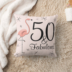 Flamingo Rosa '50 y Fabulous!' lanzar almohada