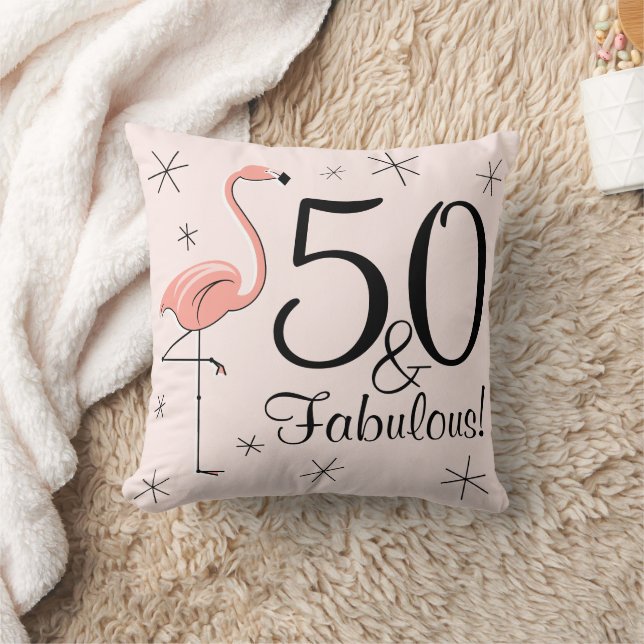 Flamingo Rosa '50 y Fabulous!' lanzar almohada (Manta)