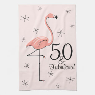 Flamingo Rosa 50 y Fabulous! toalla de cocina