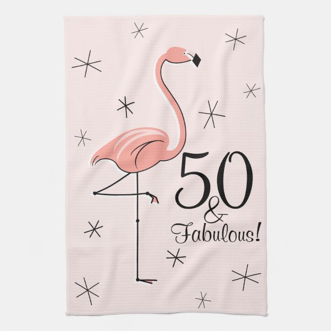 Flamingo Rosa 50 y Fabulous! toalla de cocina (Vertical)