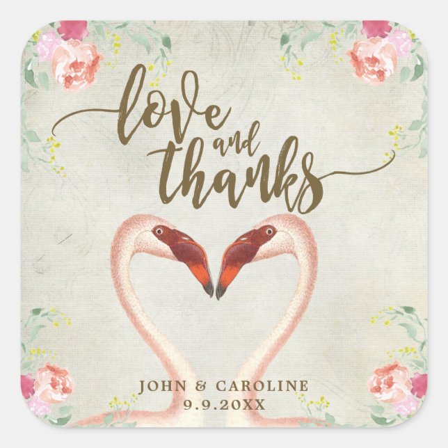 flamingo rosa amor y gracias favores pegatina (Anverso)