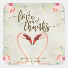 flamingo rosa amor y gracias favores pegatina