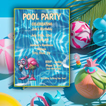 flamingo rosa brillante Invitación al cumpleaños