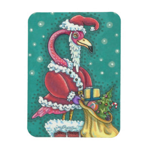 FLAMINGO ROSA CALIENTE SANTA CLAUS, IMÁN DE NAVIDA