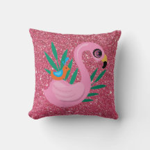 Flamingo Rosa Con Cojín decorativo Purpurina Rosa
