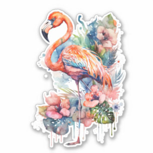 Flamingo rosa con Pegatina de flores