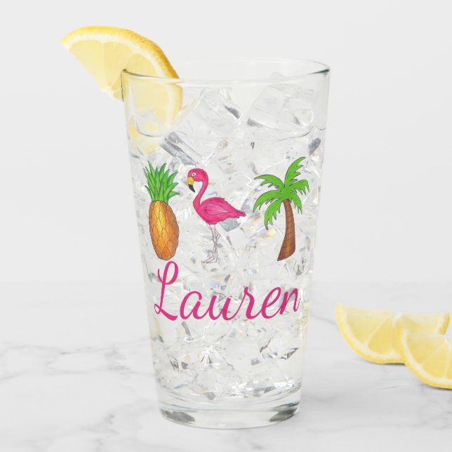 Flamingo rosa de piña de árbol tropical (Anverso (hielo))