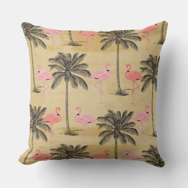 Flamingo rosa en las palmeras almohada de decoraci (Anverso)