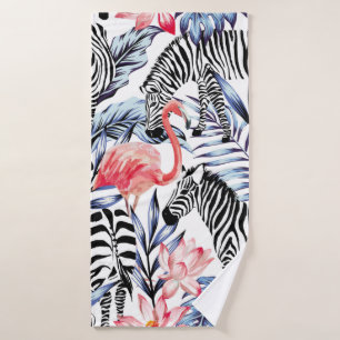 Flamingo rosa exótico, cebra en verano de fondo b