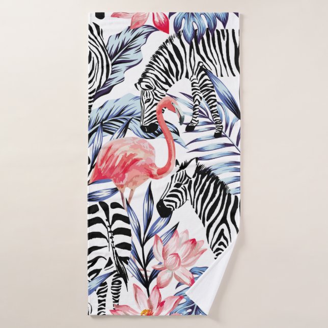 Flamingo rosa exótico, cebra en verano de fondo b (Toalla de baño)