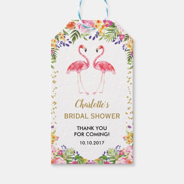 Flamingo Rosa Favor Gracias Etiqueta Verano Tropic (Anverso)