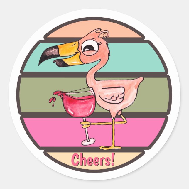 Flamingo rosa gracioso con Pegatina de vigilia (Anverso)