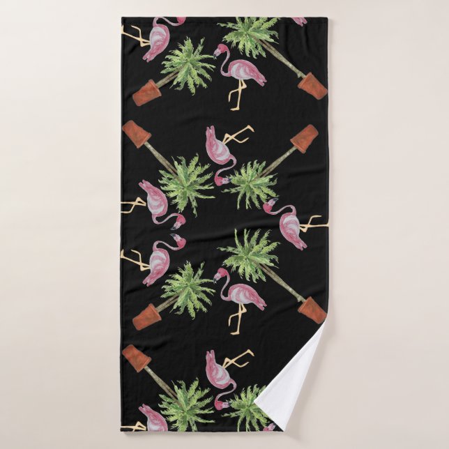 Flamingo rosa negro Flamingos Palm Tree Bath (Toalla de baño)