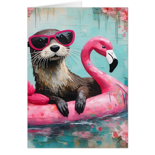 Flamingo rosa Otter Todas Las Ocasiones Saludo En  (Frente)