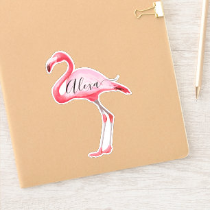 Flamingo rosa pegatina personalizada con tu nombre