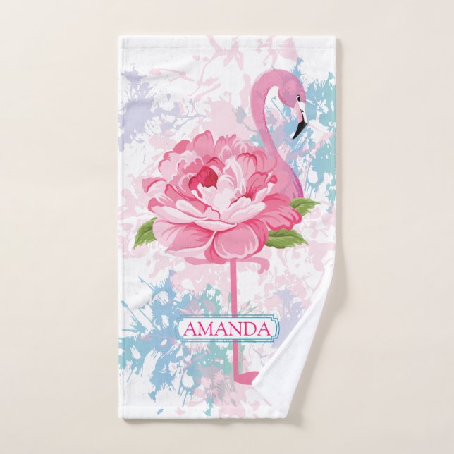 Flamingo rosa personalizado pintado a mano (Toalla de mano)