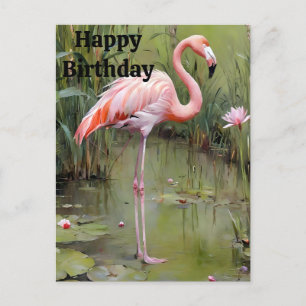 Flamingo Rosa Pintado En Pond, Postales De Cumplea