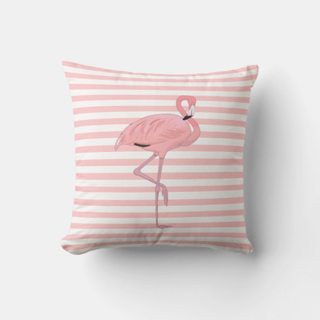 Flamingo rosa y Cojín decorativo de rayas (Anverso)