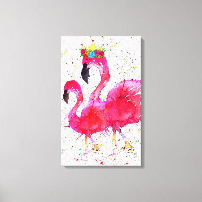 Flamingo rosado lindo con lienzo coronado 16"x26" (Anverso)
