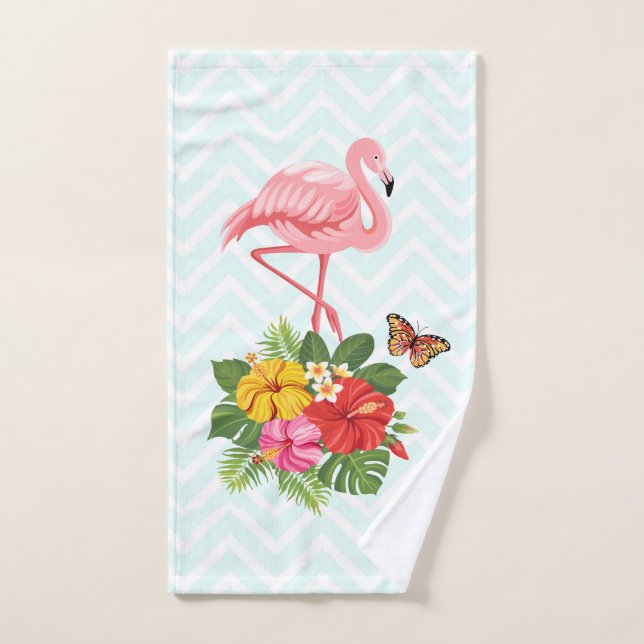 Flamingo rosado y flamante tropical hibiscus (Toalla de mano)