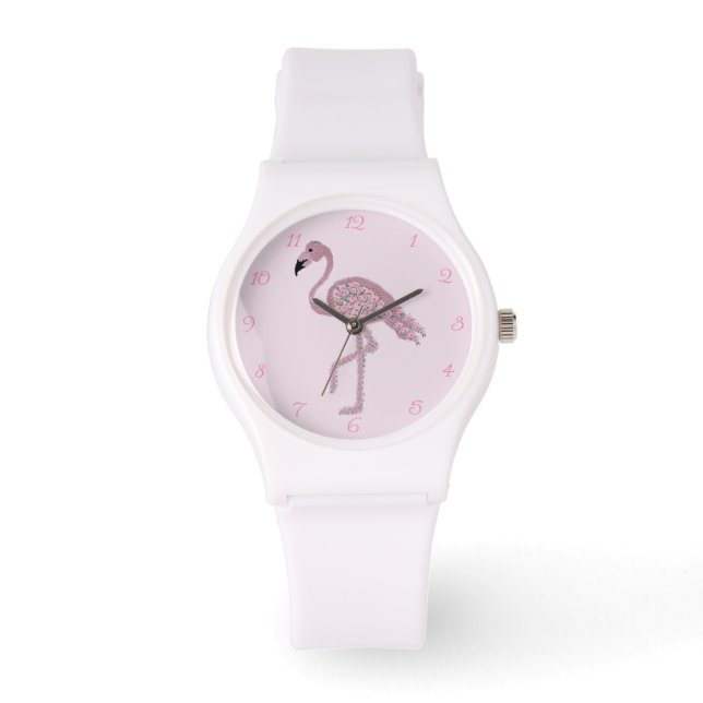 Flamingo Roses Rosados Flamingos Reloj (Anverso)