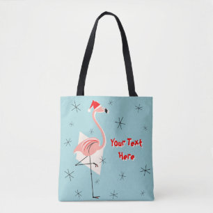 Flamingo Santa Blue Textos por toda la bolsa