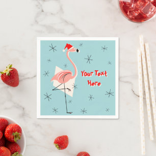 Flamingo Santa Blue Textos servilleta de papel
