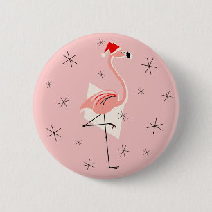 Flamingo Santa Pink botón redondo