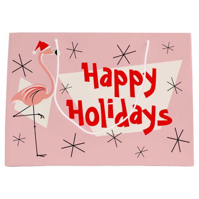 Flamingo Santa Pink Happy Holidays gran bolsa de r (Anverso)
